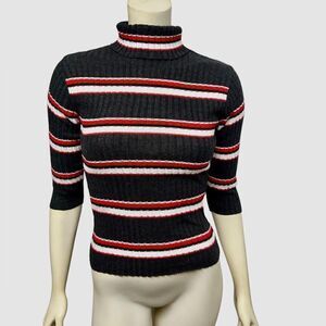 Y2K The Great American Sweater Dark Gray Turtleneck Sweater Top Half Sleeve Red